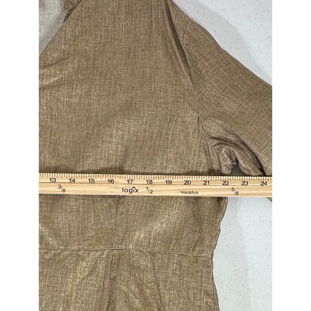 Aegean Button Front Blouse Top Size XL Linen Gold Metallic Ruffle Cuff Peplum - Picture 7 of 9